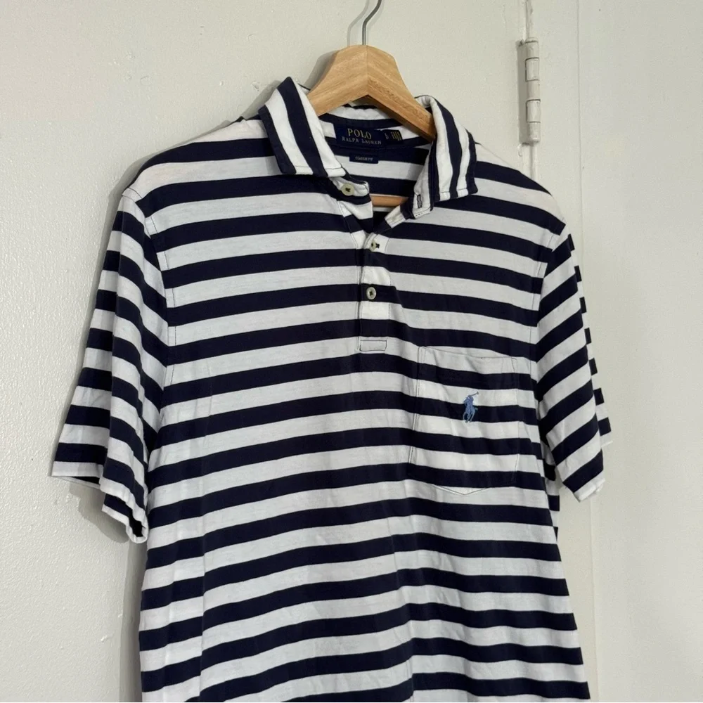 Polo by Ralph Lauren Navy and White Striped Shirt Men’s Size Large Casual Cotton
